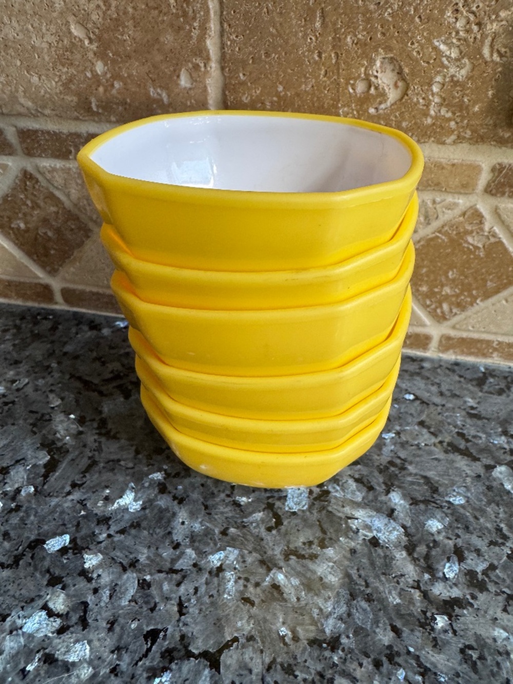 6  Vintage Artisto  Bright  Yellow & White Melamine Melmac Plastic Mini Bowls